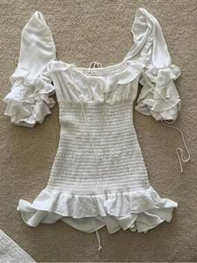 For Love & Lemons White Ruffled Eyelet Mini Dress Size S